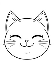 Obraz premium A simple line drawing of an adorable cat face, smiling with closed eyes and paws.