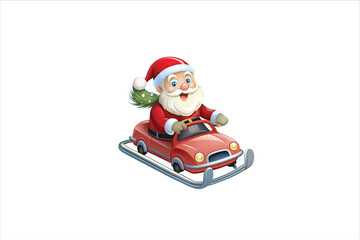 Red christmas sleigh with santa claus vector illustration.