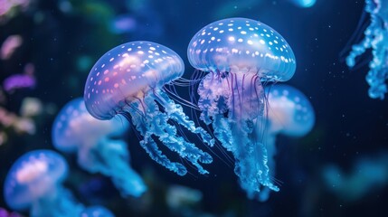 Two Jellyfish Swimming in Blue Water