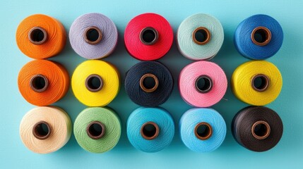 Fototapeta premium Colorful Threads on a Blue Background