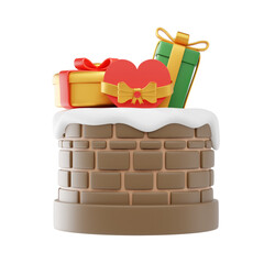 chimney and giftbox 3d icon and illustration