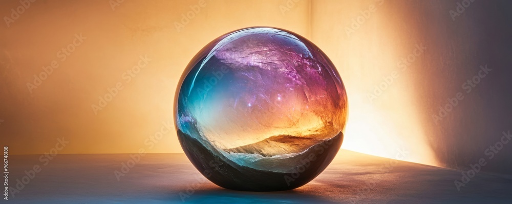 Aufkleber Glass sphere with colorful reflections on a gradient background