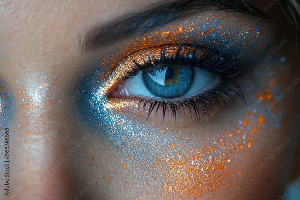 Sticker Close-up of a woman's eye with glitter makeup