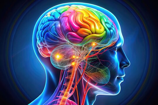 A 3D illustration of the human brain with highlighted body parts, showcasing the neural representation of bodily sensations and sensory perception in vibrant colors.