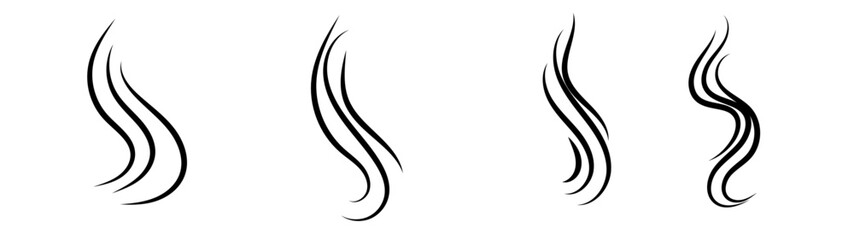 Smoke steam icon vector logo set. Smells line hot air icon set. steam aroma heat icon illustration. Hot vapor fire doodle line logo. Hit stink, coffee, fragrance flame elements. Vector illustration