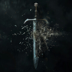 Sword shattering into dust and fragments
