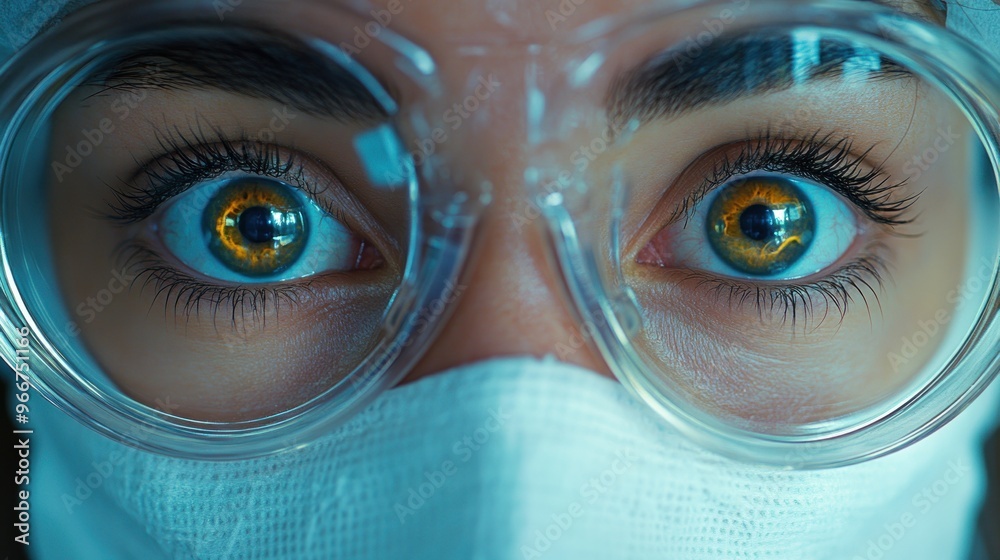 Sticker Close-Up of a Woman's Eyes in Safety Glasses