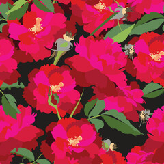 Red Velvet Rose Garden. Seamless pattern for fashion fabric, home decor, wallpaper, stationery.