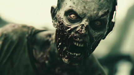 Obraz premium Frightening Zombie with Gory Face and Hollow Eyes 