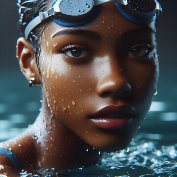 Closeup of a Black girl swimer 