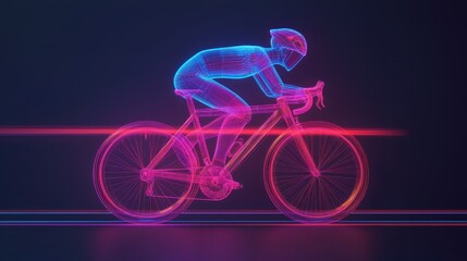 Fototapeta premium Futuristic Cycling Experience with Transparent Bikes and Holographic Race Indicators, Copy Space Available