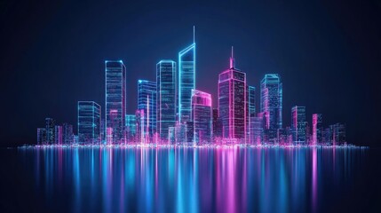 urban architecture, cityscape with space and neon light effect