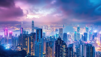 Fototapeta premium urban architecture, cityscape with space and neon light effect