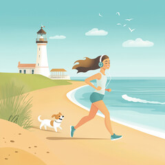 a girl jogging at the beach 