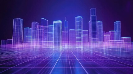 urban architecture, cityscape with space and neon light effect