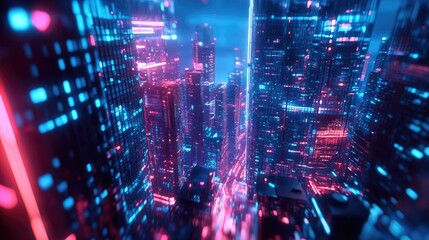 urban architecture, cityscape with space and neon light effect
