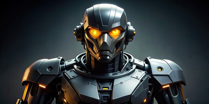 Robot de combat noir aux yeux jaunes dans un style manga , robot, combat