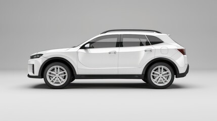 Fototapeta premium White SUV car in profile view against a white background.