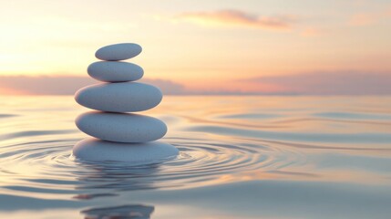 Zen Stones in Tranquil Water at Sunset