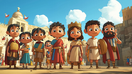 A cartoon history lesson where kids travel back in time to meet animated versions of famous historical figures