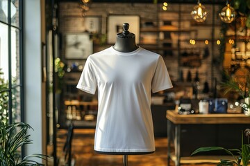 Fototapeta premium Tshirt on stylish mannequin in boutique background created with Generative AI