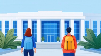 Student attending a campus tour with a group of freshmen, learning about key buildings and resources, college campus tour, orientation experience