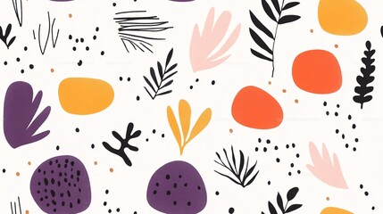 Abstract Floral Seamless Pattern:  A vibrant and playful seamless pattern featuring abstract floral elements in a modern, minimalist style. Perfect for backgrounds, textiles, and digital projects. 