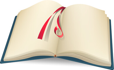 Realistic opened book with bookmark