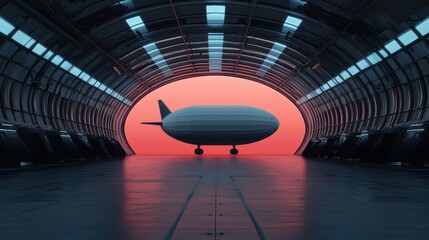 Futuristic Airship Terminal with Interactive Flight Tools and Holographic Designs