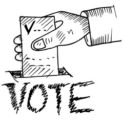 Vote, box and paper, illustration doodle