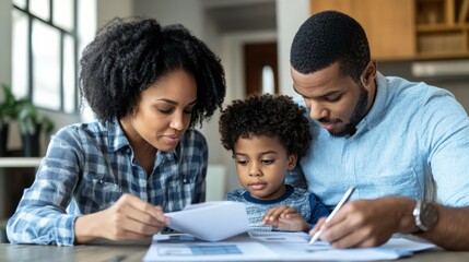 Obraz premium Parents opening a college savings account for their child, symbolizing planning for their child future education and financial security through thoughtful investment.