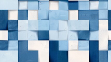Fototapeta premium Abstract Blue and White Geometric Pattern: A captivating abstract pattern featuring a blend of blue and white squares, creating a dynamic and mesmerizing visual texture. 