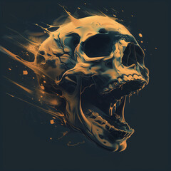 Screaming Skull with Fiery Motion in Dark Fantasy Art
