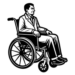 A man is sitting in a wheelchair silhouette vector illustration