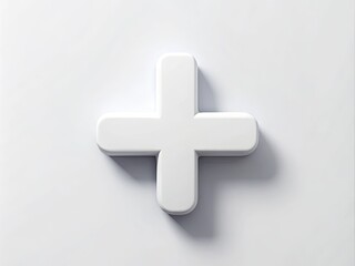 Obraz premium A minimalist white plus sign icon isolated on a clean background, symbolizing addition, growth, and positivity, perfect for modern designs and digital applications.