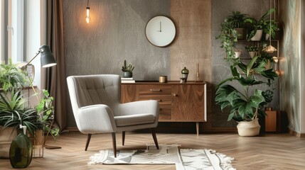 Contemporary Charm with Modern Armchair and Wooden Commode