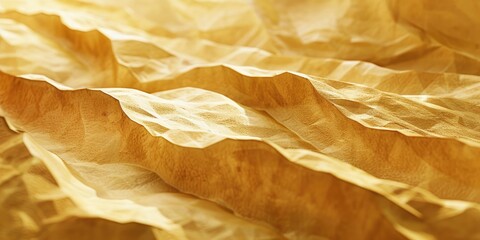 Golden ochre waves gracefully move across the textured paper creating a luminous symphony of light and tactility