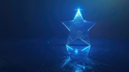 Hologram of a digital star on the dark blue background.