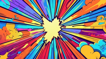 Fototapeta premium Comic book style power blasts with colorful energy beams and pop art style artwork