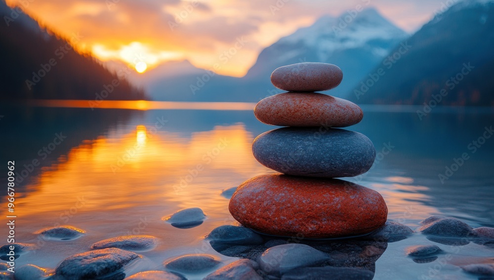 Canvas Prints Zen Stones at Sunset by the Lake