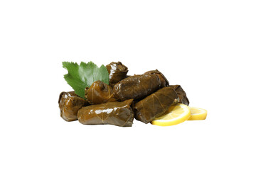 PNG,Dolma with herbs and lemon, isolated on white background