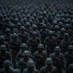 Obraz premium Large formation of soldiers standing in rows, holding rifles 