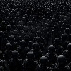 Obraz premium Rows of soldiers standing together in the dark 