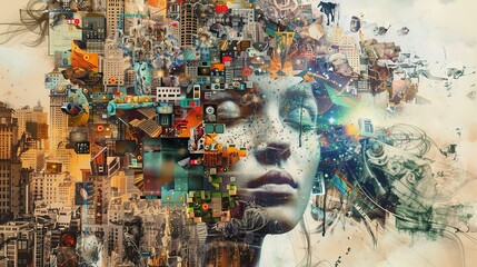 Fototapeta premium Creativity and New Ideas in Business and Life: Art Collage Created Using Generative AI