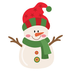 Cute Christmas snowman vector cartoon illustration