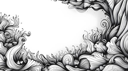 doodle abstract flower white and black on white background with copy space
