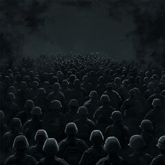 Obraz premium Large Group of Soldiers in Dark Shadowy Formation 
