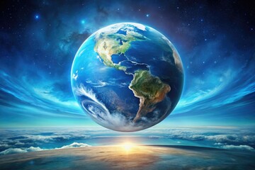A stunning flat Earth wallpaper featuring a majestic blue globe with curvaceous horizon, subtle textures, and vibrant colors, ideal for futuristic and conceptual designs.
