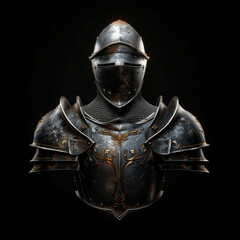 Black Steel Knight Armor with Ornate Gold Detailing
