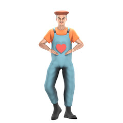 Professional Male Painter. A male painter stands with both hands showing the love symbol which is in front of his body. 3D Artistic Illustration